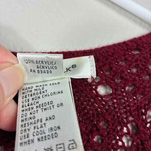 VTG 90s August Silk Whimsigoth Crimson Red Knit Open Cardigan Size XL Eclectic - Picture 3 of 6